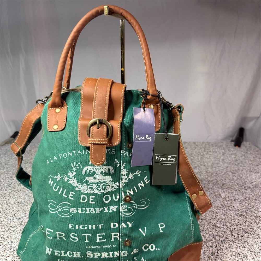 Myra Bags Satchel Shoulder Bag Womens Green Printed Zip w/ Adjustable